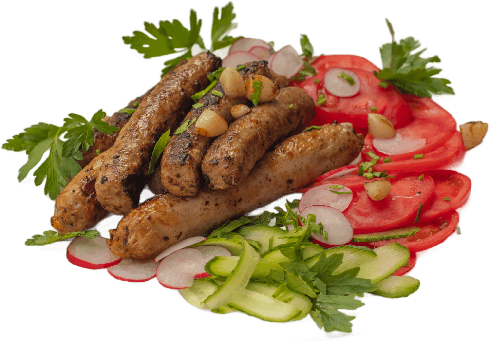 Grillwurst mit Gemüse und Kräutern